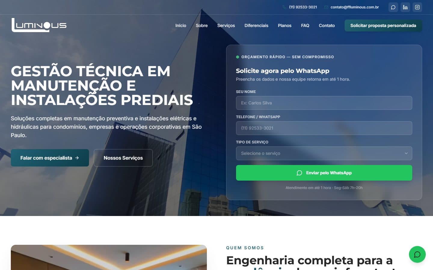 Site da Fluminous, feito pela Slick